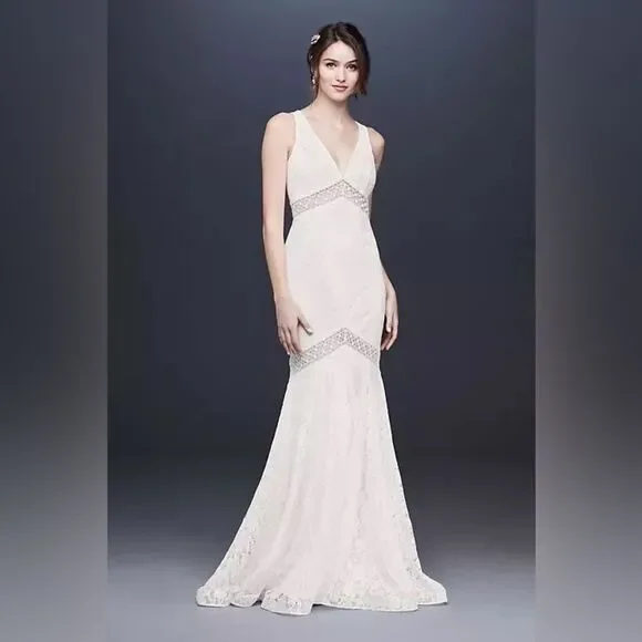 GALINA V-Neck Lace Illusion Wedding Dress, White, NWT, Size 20W - Picture 14 of 14